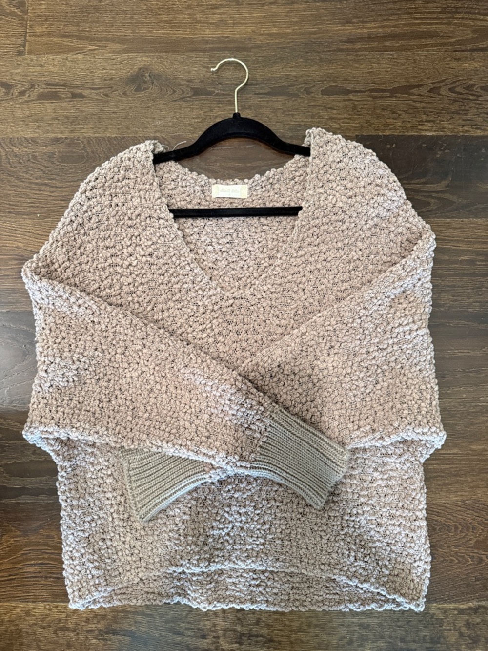 Altar'd State Taupe Popcorn V-Neck Sweater